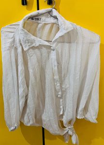 Elegant White Tie-Front Blouse