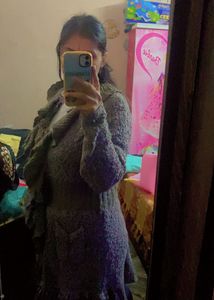 Elegant Grey Ruffle Cardigan