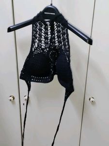 Black Crochet Halter Top