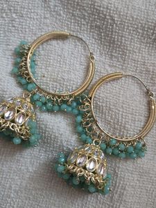 Teal Beaded Jhumka Earrings