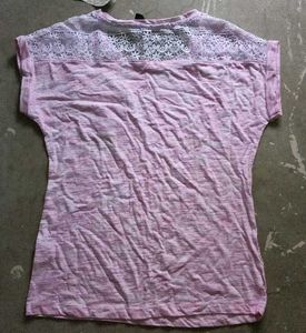 Pink Lace Detail Tee - New with Tags