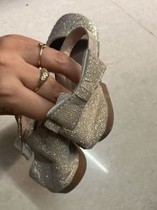 Sparkly Gold Ankle Strap Flats