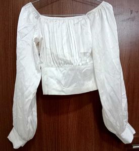 White Crop Top with Puffy Sleeves
