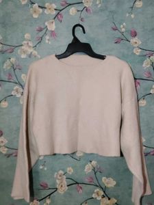 Beige Cropped Knit Sweater