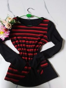 Red & Black Striped Long Sleeve Top