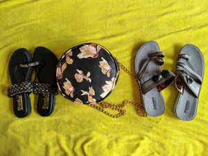 Combo Of 2 Flats Sandals And One Sling Bag