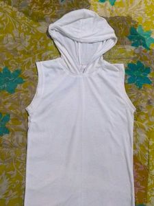 White Sleeveless Hoodie