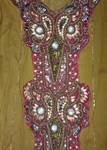 Mehendi Colur Cotton Kurta With Net Sleeves