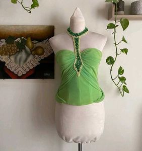 Green Embellished Tube Top