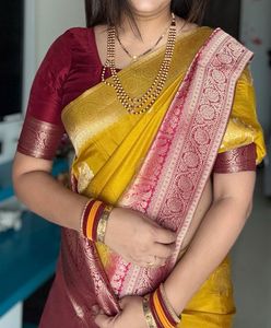 Dola Silk Saree With Contrast Stitched Blouse