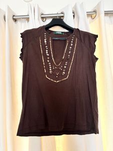Brown Embellished Top