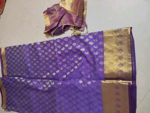 Purple &amp; Gold Saree with Blouse