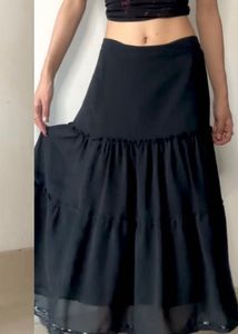 Black Ruffle Skirt With Some Design Down