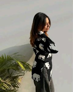 Elephant Print Long Sleeve Top