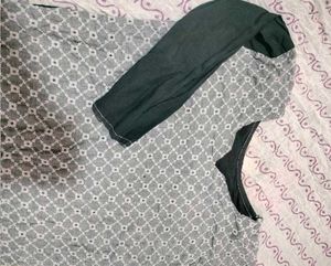 Grey and Black Jaali Net Embroidered Kurti