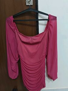 Hot pink ruched mini dress