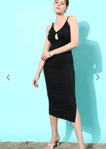 BLACK  MIDI CUT OUT BODYCON DRESS