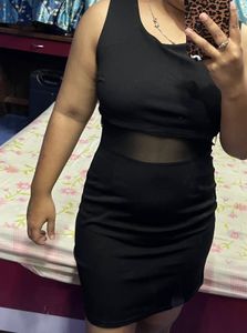 Sleek Black Dress with Mesh Detail