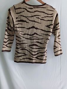 Animal Print Sweater Three Quarter Sleeves