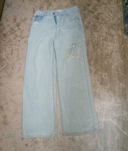 Light Wash Ripped Wide Leg Jeans