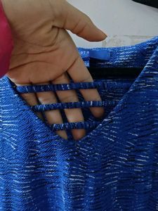 Blue Patterned Fit &amp; Flare Dress