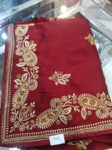 Elegant Maroon Embroidered Saree