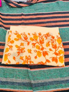 New Yellow Floral Print Saree With Blouse