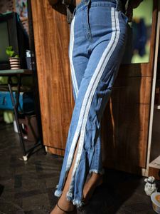 Striped Denim Flare Jeans