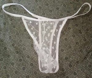 mens mesh White transparent Lace Thong