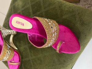 New Pink &amp; Gold Embellished Heels With Sticker