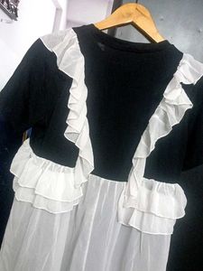 Ruffle Trim Black &amp; White Top Dress