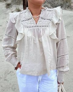 White Ruffle Long Sleeve Top