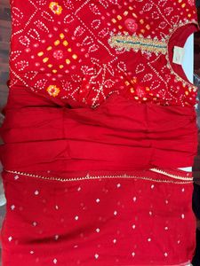 Bandhej Red Embroidered Kurta Set