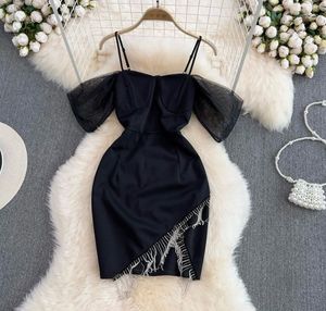 Pauline Black Mini Rhinestone Dress