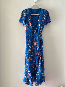 Floral V-Neck Ruffle Midi Wrap Dress