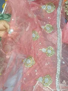 Pink & Blue Fancy Saree With Stone Work