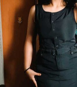 Classic belted button up Black dress