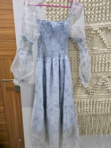 Blue Smocked Midi Dress