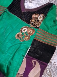 Elegant Green &amp; Black Anarkali Suit