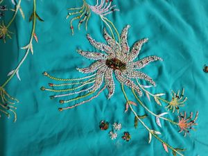 Teal Blue Colour Saree With Heavy Work Pallu.