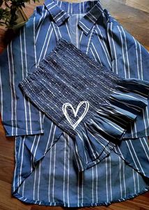 Striped Shirt and Smocked Skirt Set