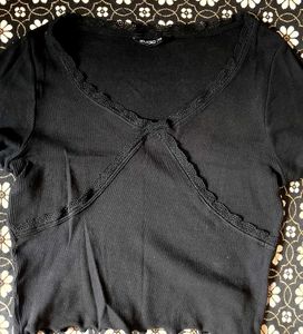Black Ribbed Lace Crop Top