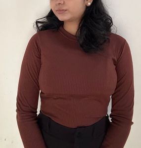 Brand New Brown Rib Full Sleeve Top