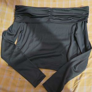 Shein Grey Off-Shoulder Long Sleeve Top