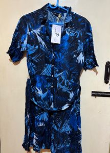 Printed Shirt Dress ( Blue)