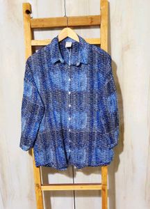 Blue Printed Cotton Shirt Size-42-44
