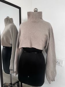 Cropped Turtleneck Knit Sweater