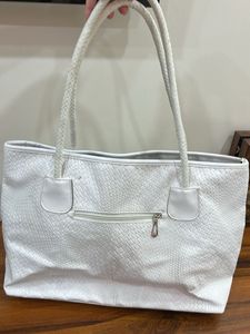White Faux Leather Tote Bag