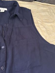 Navy Sleeveless Button-Down Top