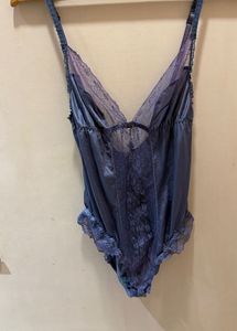 Vintage Style Blue Lace & Satin Bodysuit Teddy